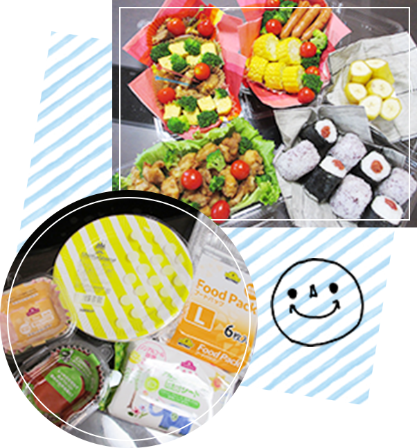 色取り取りのおかずがたくさん入ったピクニックのお弁当！紙皿や小分けカップ、除菌シートなど準備もバッチリ