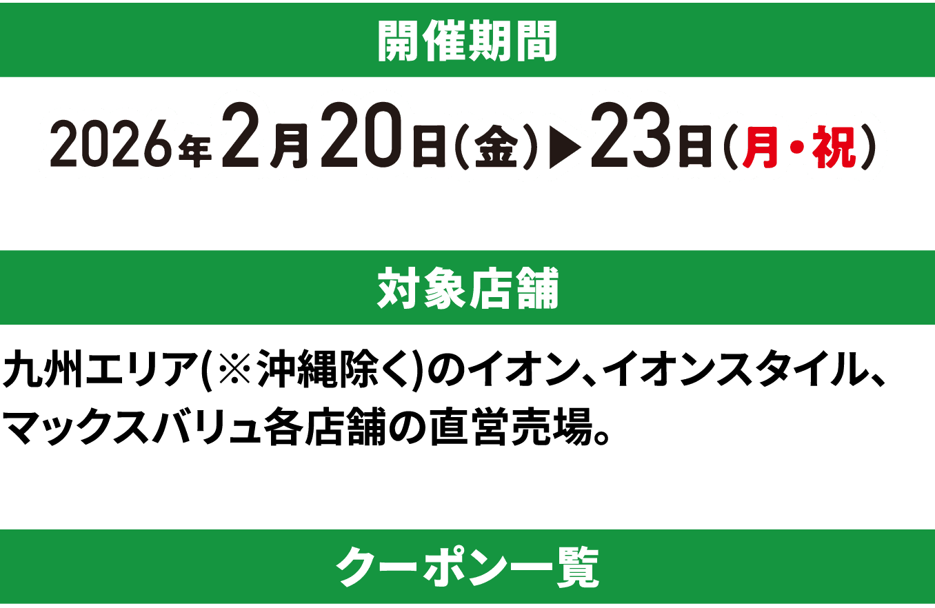 開催期間・対象店舗・クーポン一例